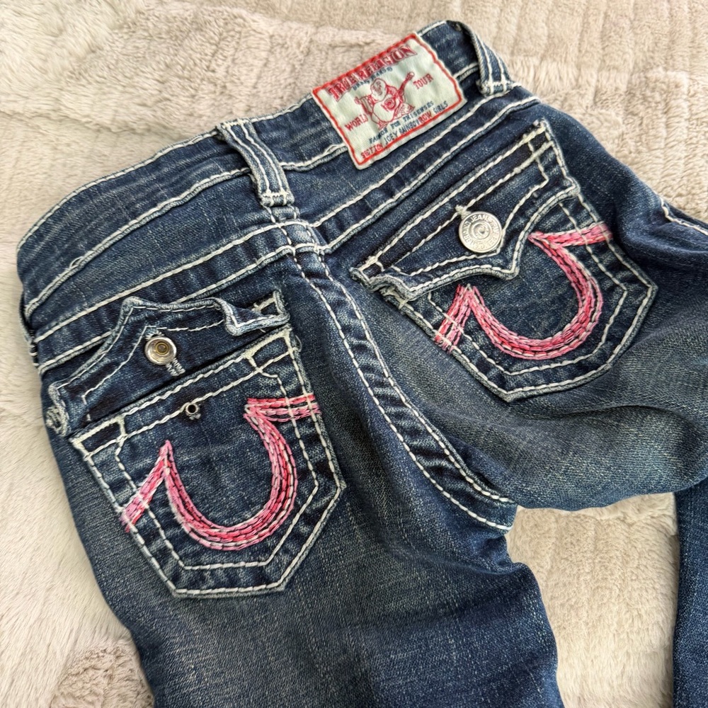 True Religion Girls Joey Rainbow Thick Stitch Low Rise Flare Jeans Girls Size 6 - Picture 9 of 13